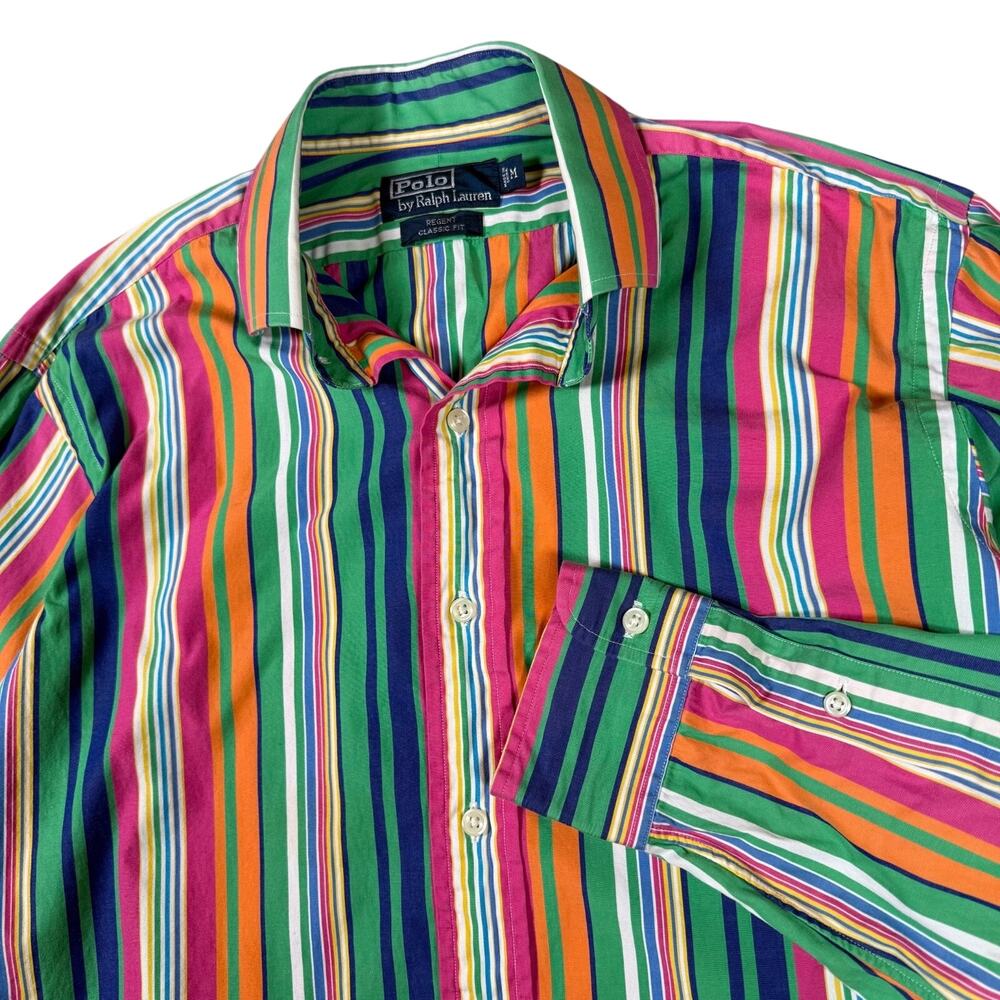 VTG Polo Ralph Lauren Striped Shirt Mens M Regent Classic Fit‎ Multicolor Easter